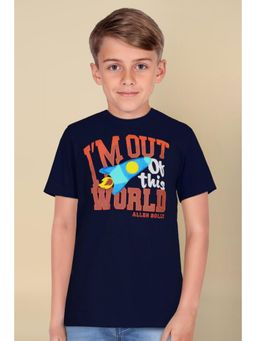 Allen Solly - Boys Navy Blue Regular Fit Print Crew Neck T-Shirt