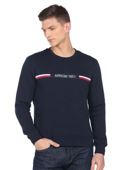 Arrow - Sports Men Navy Blue Brand Taped Solid Sweatshirt