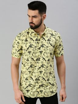 SHOWOFFFF - Men Half Sleeves Yellow Abstract Shirt