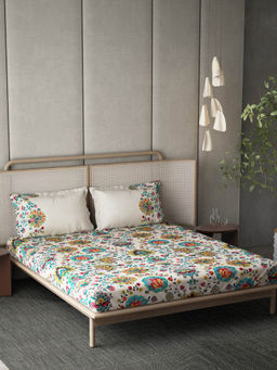 Ddecor Live Beautiful - Double Bedsheet with 2 Pillow Covers, 136 TC Multicolour