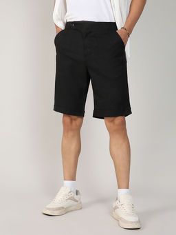 Campus Sutra - Mens Onyx Black Tailored Poly-Linen Shorts