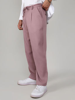 Campus Sutra - Mens Mauve Pink Linen-Blend Trouser