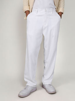 Campus Sutra - Mens Chalk White Linen-Blend Trouser