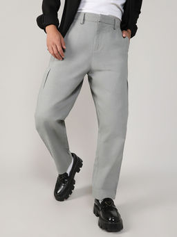 Campus Sutra - Mens Moon Grey Linen-Blend Trouser