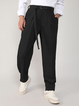Campus Sutra - Mens Midnight Black Textured Graph Check Trouser