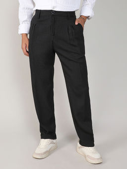 Campus Sutra - Mens Charcoal Black Textured Graph Check Trouser