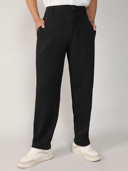 Campus Sutra - Mens Onyx Black Textured Graph Check Trouser