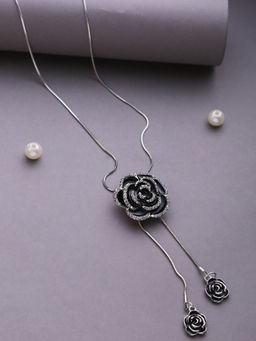Sohi - Silver Plated Black Floral Pendant Chain