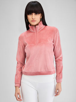 Spykar - Pink Full Sleeves Regular Fit Solid Sweatshirt