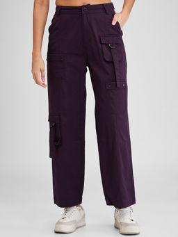Spykar - Red-Violet Mid Rise Cargo Fit Pant