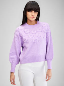Spykar - Purple Full Sleeves Regular Fit Self Design Sweater