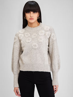 Spykar - Grey Full Sleeves Regular Fit Self Design Sweater