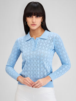 Spykar - Blue Full Sleeves Regular Fit Self Design Sweater