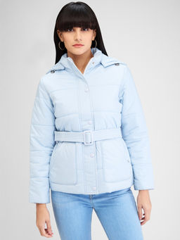 Spykar - Blue Full Sleeves Solid Jacket with Belt (Set of 2)