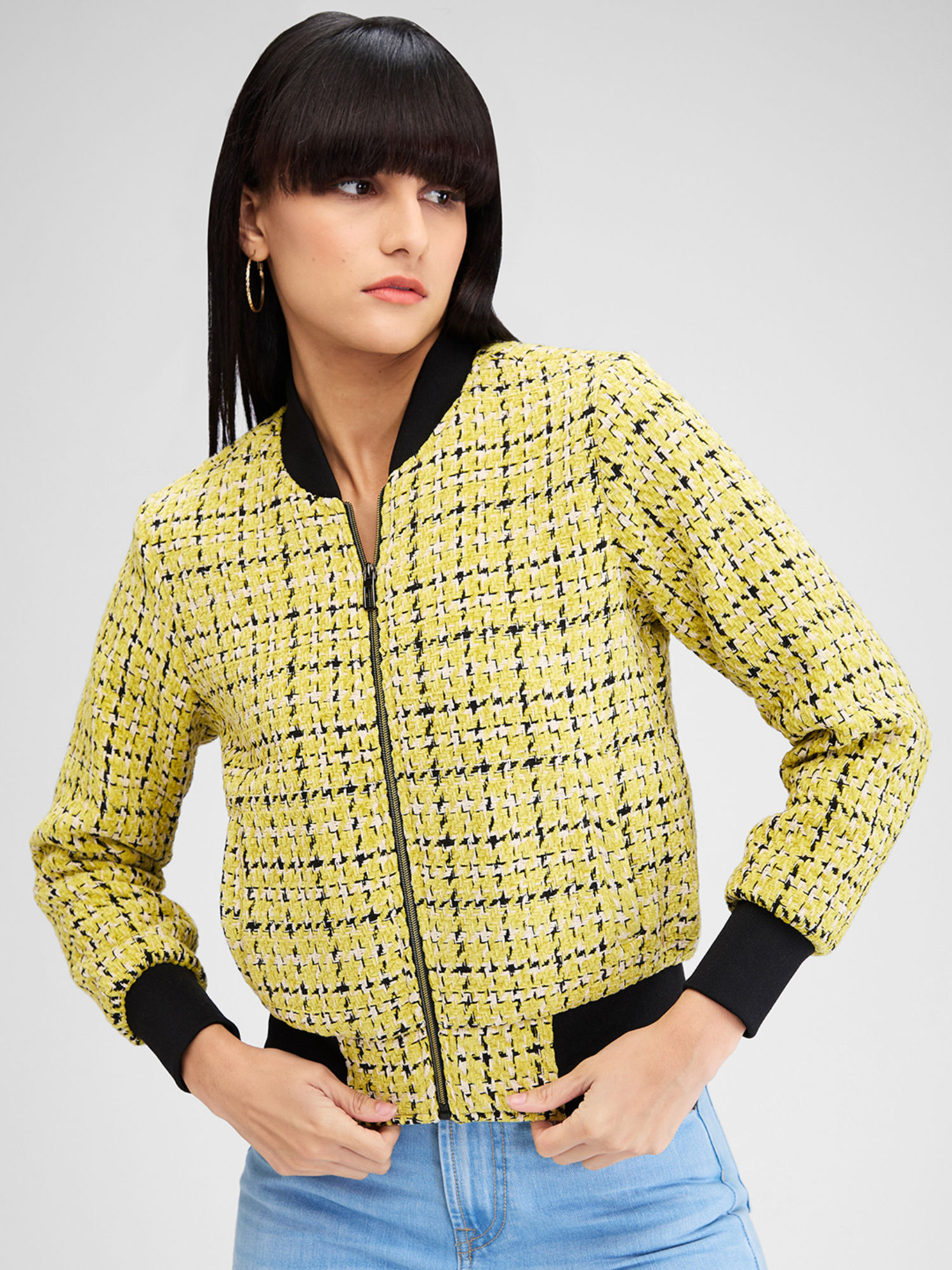 spykar Yellow Full Sleeves Checks Jacket-picture-20