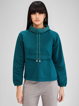 Spykar - Teal Full Sleeves Regular Fit Solid Sweatshirt
