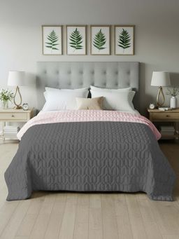 Urban Space - Quilted 200 GSM Reversible Winter Comforter, Bed, Grey & Rose