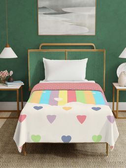 Urban Space - Cotton Malmal Bed Ac Dohar Blanket, Reversible, Rainbow Heart