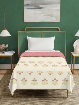 Urban Space - Cotton Malmal Bed Ac Dohar Blanket, Reversible, Malhar Yellow