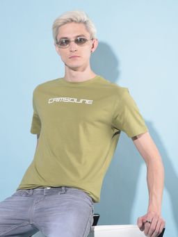 CRIMSOUNE CLUB - Mens Olive Typographic Print Cotton T-Shirt