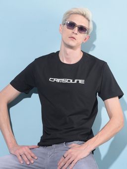 CRIMSOUNE CLUB - Mens Black Typographic Print Cotton T-Shirt