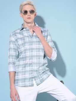 CRIMSOUNE CLUB - Men Green Tartan Checks Cotton Casual Shirt