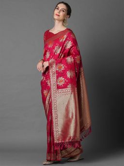 Odette - Pink Festive Silk Blend Woven Design Saree with Unstitched Blouse