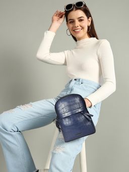 Sassora - Genuine Leather Small Blue Women Backpack