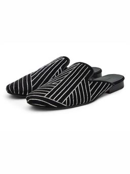 SHUTIQ - Black Abstract Lather Pointed Toe Mules