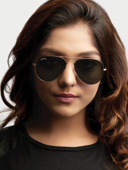 ROYALTAIL - Golden Frame & Black Glass UV Protected Aviator Sunglasses (58)
