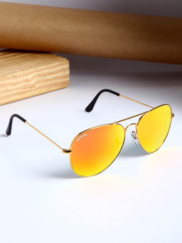 ROYALTAIL - Golden Frame & Flash Orange Glass UV Protected Aviator Sunglasses (58)