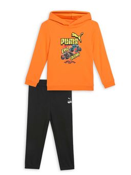 Puma - X Hot Wheels Boys Orange Printed Hooded Sweatshirt and Pant