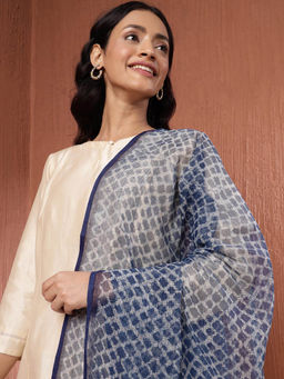 Fabindia - Blue Cotton Silk Dabu Printed Dupatta