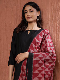 Fabindia - Maroon Cotton Blend Ikat Woven Dupatta