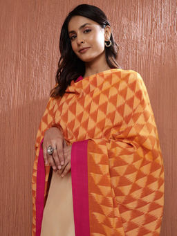Fabindia - Orange Cotton Blend Ikat Woven Dupatta