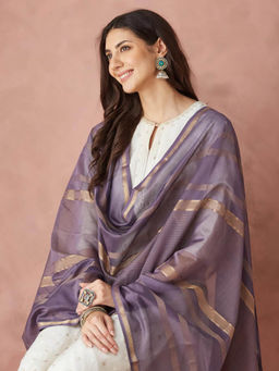 Fabindia - Purple Cotton Silk Blend Maheshwari Dupatta