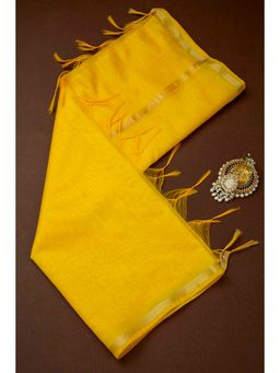 Soch - Women Yellow Zari Woven Border Solid Dupatta with Tassels