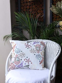 Crown of Poppies - White Beachy Vibes Cushion Cover (16 x 16 Inches)