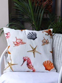 Crown of Poppies - White Beachy Vibes Cushion Cover (16 x 16 Inches)