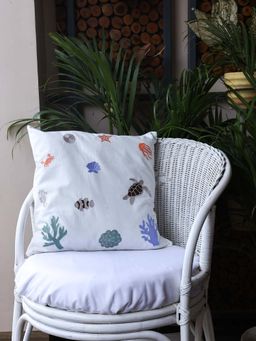 Crown of Poppies - White Beachy Vibes Cushion Cover (16 x 16 Inches)