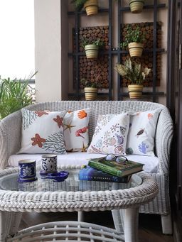 Crown of Poppies - White Beachy Vibes Cushion Covers (Pack of 4) (16 x 16 Inches)