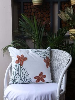 Crown of Poppies - White Beachy Vibes Cushion Cover (16 x 16 Inches)