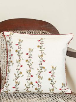 Crown of Poppies - Off White Meadow Bloom Cushion Cover (16 x 16 Inches)