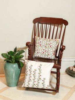 Crown of Poppies - Off White Meadow Bloom Cushion Covers (Pack of 2) (16 x 16 Inches)