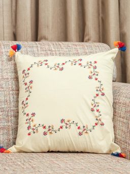 Crown of Poppies - Off White Garden Melange Cushion Cover (16 x 16 Inches)