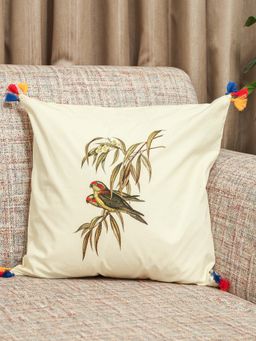 Crown of Poppies - Off White Garden Melange Cushion Cover (16 x 16 Inches)