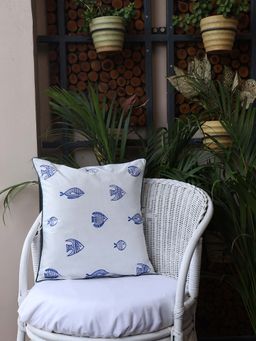 Crown of Poppies - White Fish Weave Cushion Cover (16 x 16 Inches)