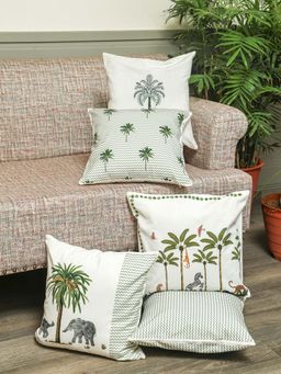Crown of Poppies - Off White Tropical Jungle Cushion Covers (Pack of 5) (16 x 16 Inches)