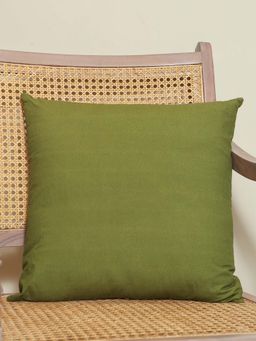 Crown of Poppies - Green Solid Cushion Cover (16 x 16 Inches)