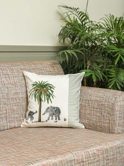 Crown of Poppies - Off White Tropical Jungle Cushion Cover (16 x 16 Inches)